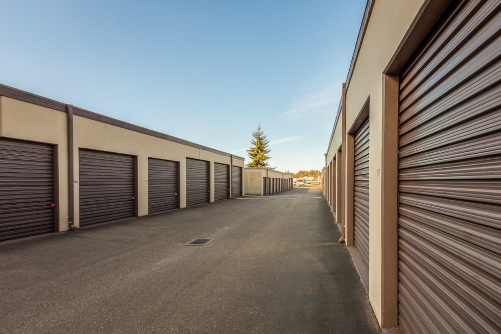 Exterior of storage units at Safe Store Self Storage in Lakewood, Washington.