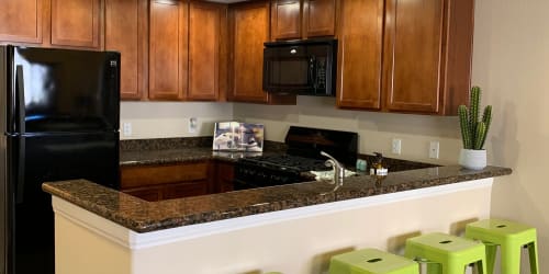 Breakfast bar and stools at Miraflores Apartments in El Centro, California