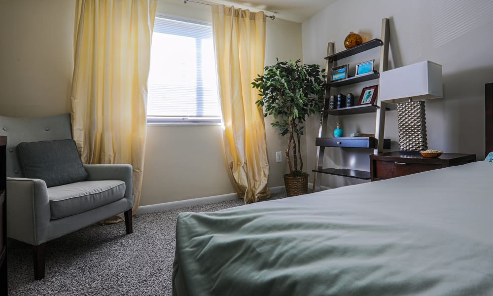 Master bedroom in an apartment at Regency Pointe in Forestville, Maryland