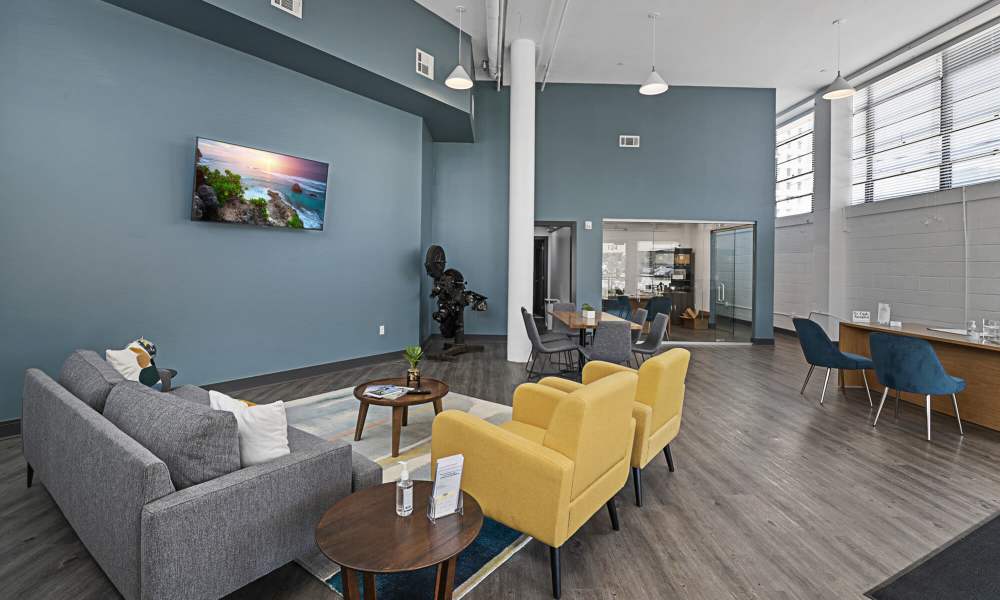 Lounge of a community at The Lofts at the Municipal in Lafayette, Louisiana