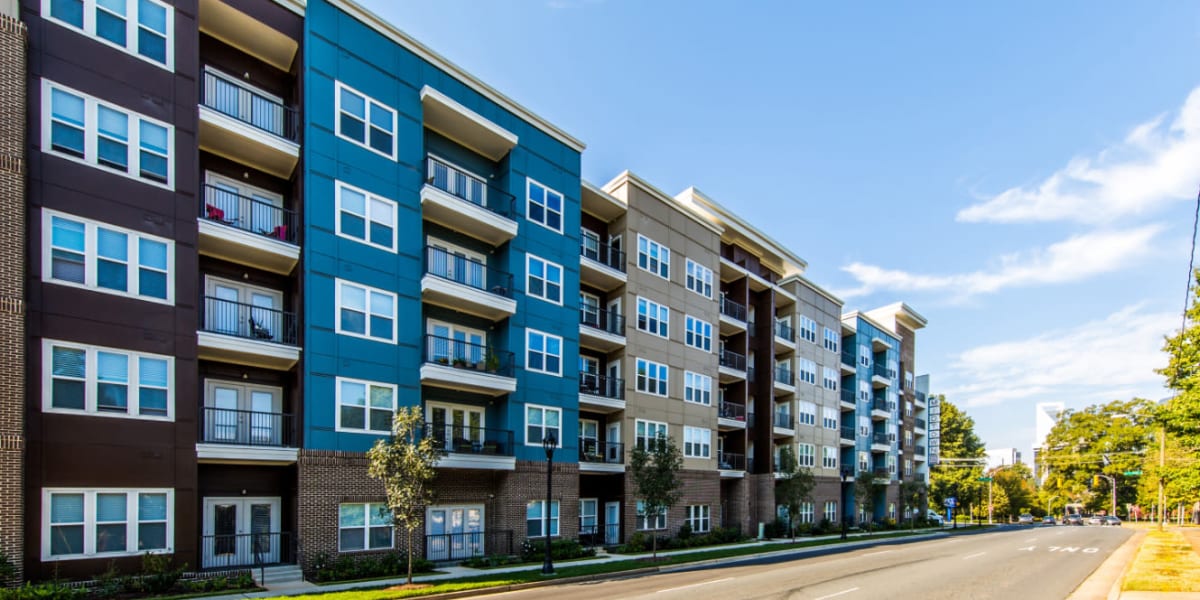 Outside of property from across the street to Marq Midtown 205 in Charlotte, North Carolina
