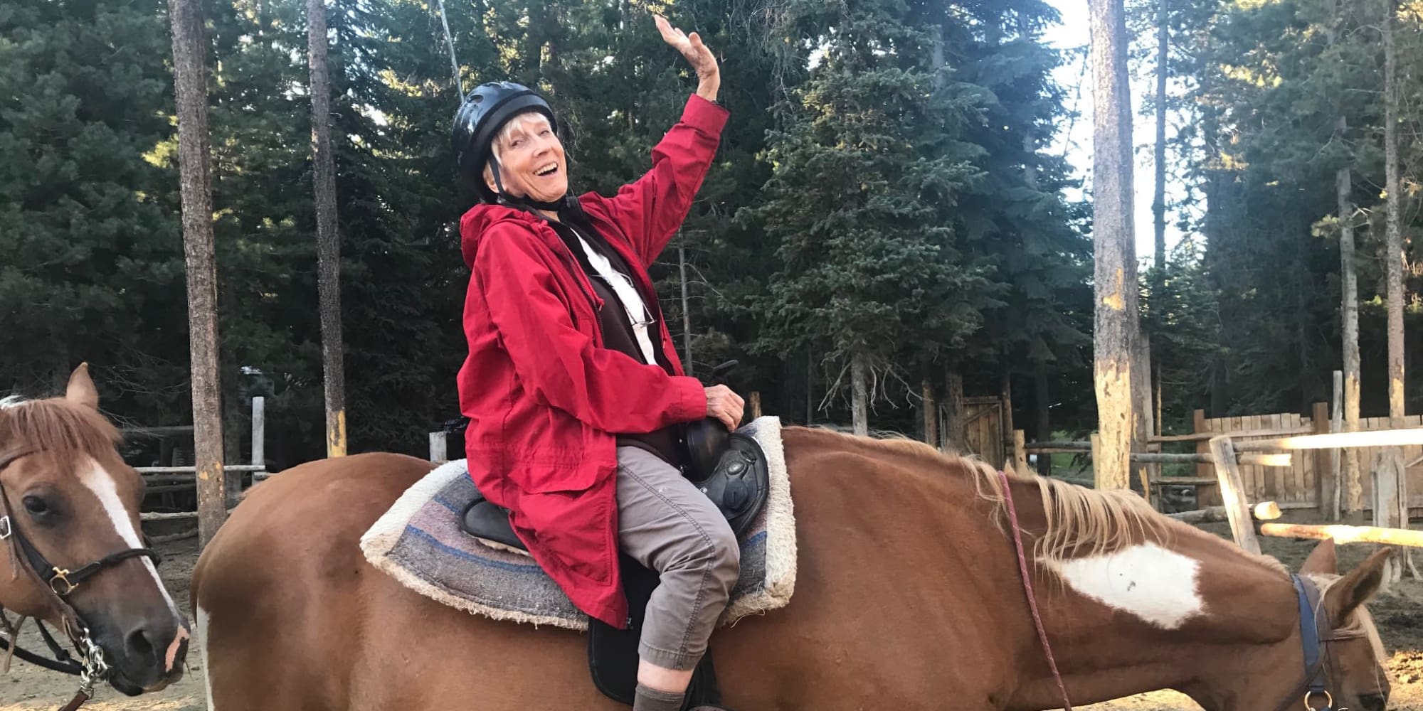 A resident from Hessler Heights Gracious Retirement Living in Leesburg, Virginia riding a horse