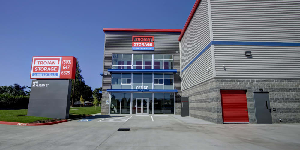 The front entrance to Trojan Storage of Portland Alberta in Portland, Oregon