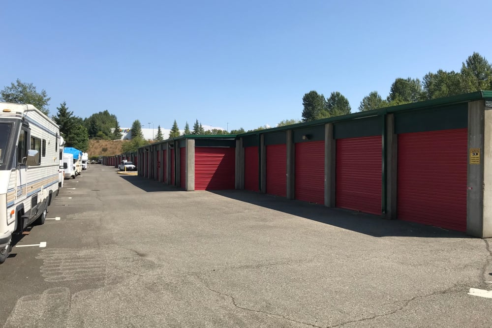 Wide driveways and RV storage at Trojan Storage of Puyallup in Puyallup, Washington