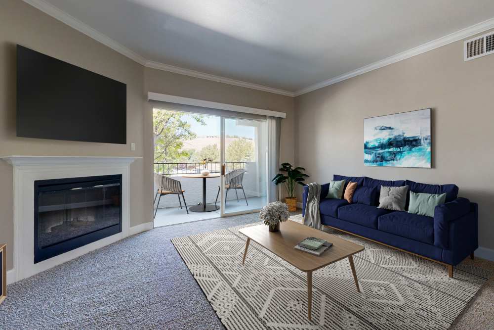 Modern living room with balcony at Canyon Vista in Sparks, Nevada