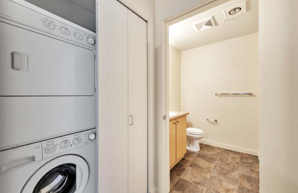 Washer and dryer with connecting bathroom at North Main Village in Milwaukie, Oregon