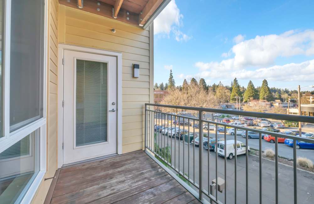 Balcony of an apartment at North Main Village in Milwaukie, Oregon