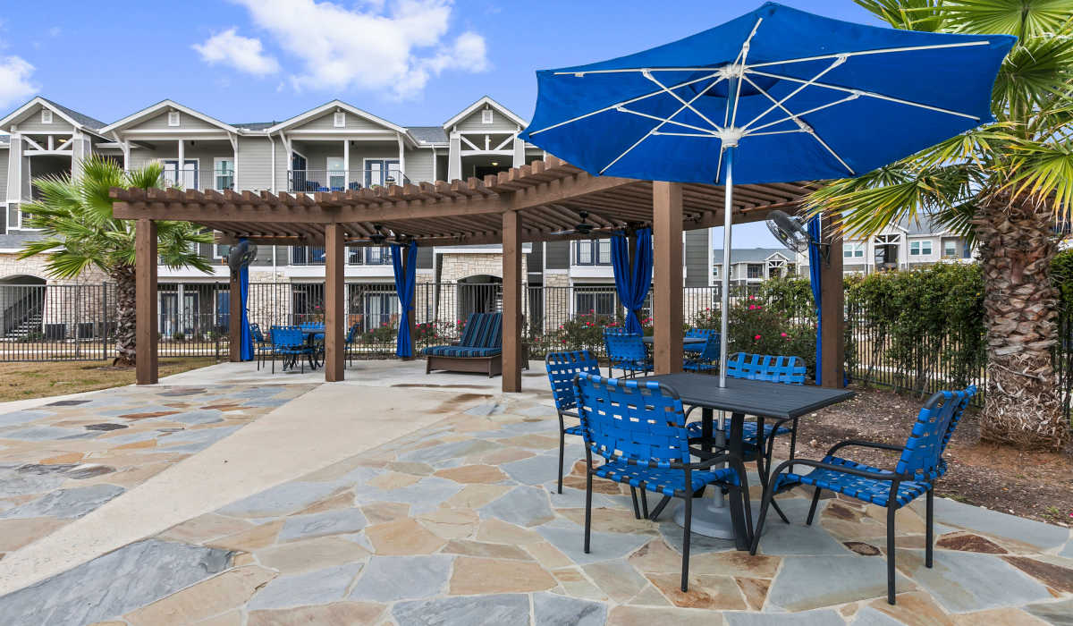Seating with canopy at Canyon House in New Braunfels, Texas