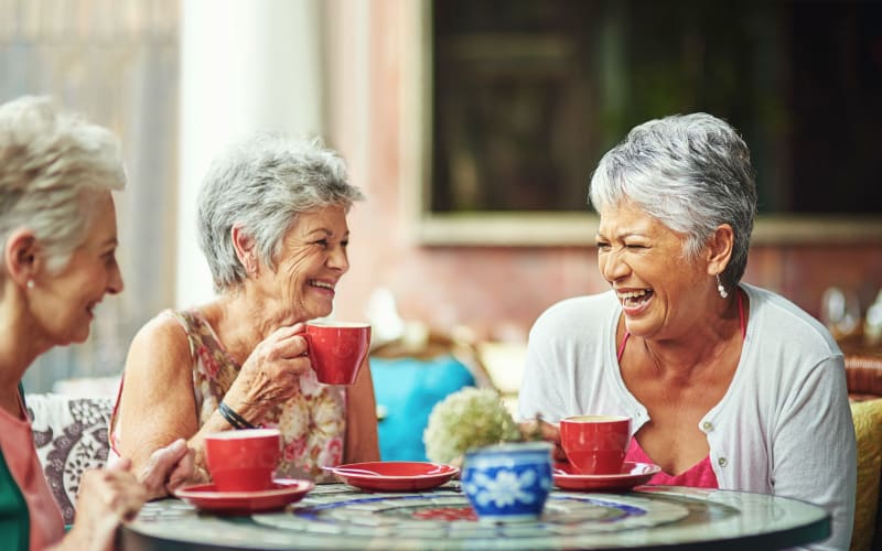 Three residents enjoying coffee at Blossom Ridge in Oakland Charter Township, Michigan