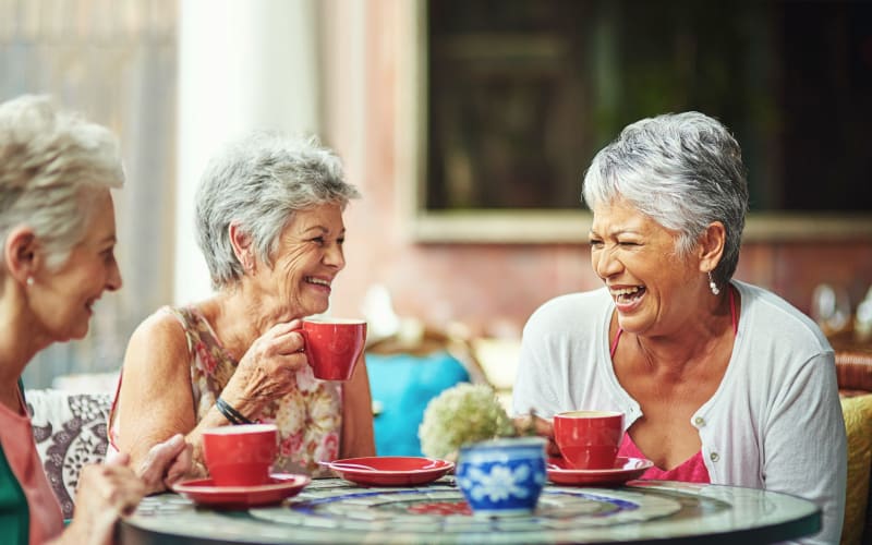 Three residents enjoying coffee at Blossom Ridge in Oakland Charter Township, Michigan