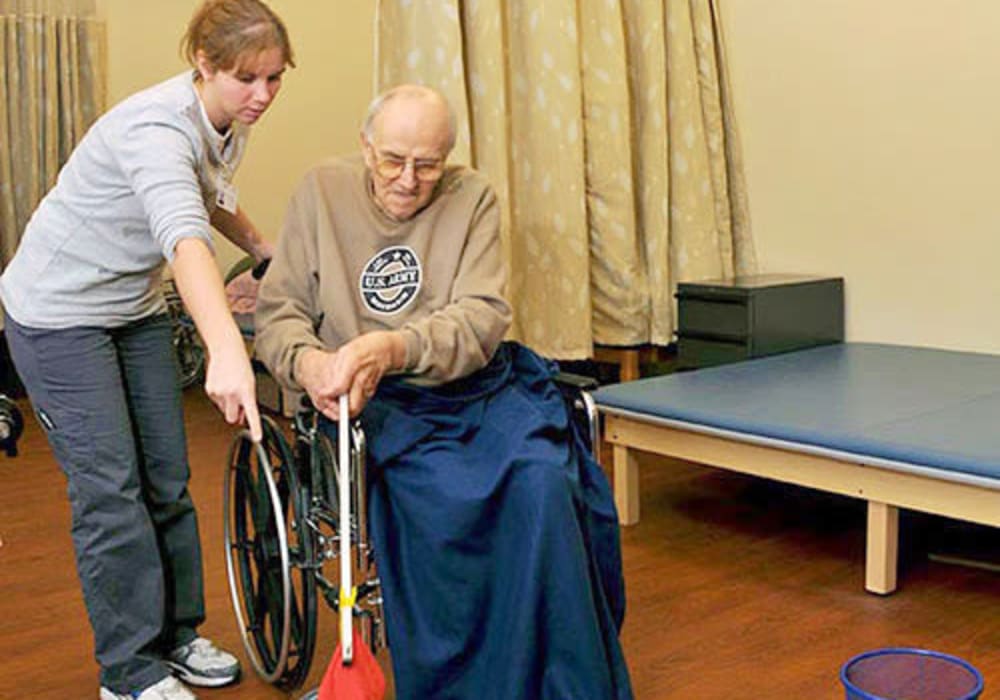 Resident doing some mobility workout at Geneva Lake Manor in Lake Geneva, Wisconsin