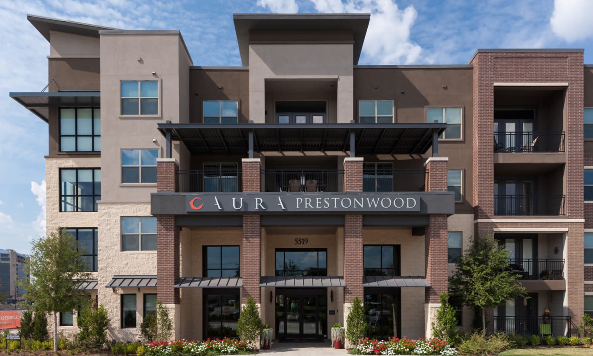 Front entrance at Aura Prestonwood in Dallas, Texas