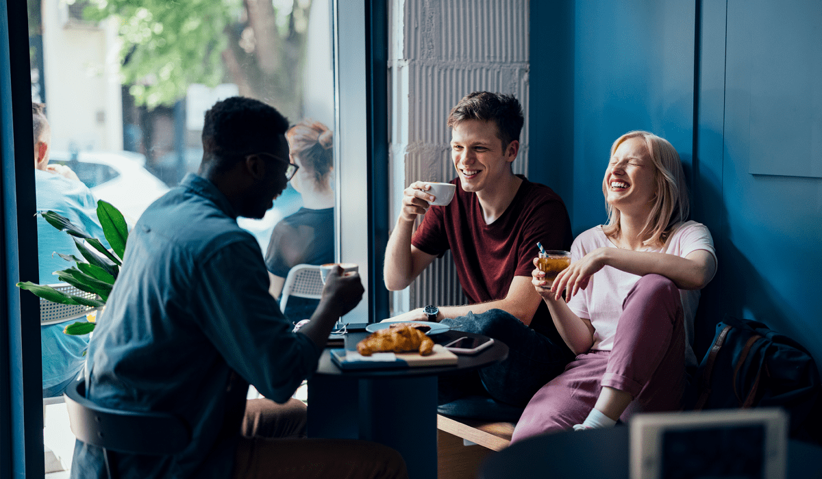 Friends having coffee near Legend Oaks in Tampa, Florida