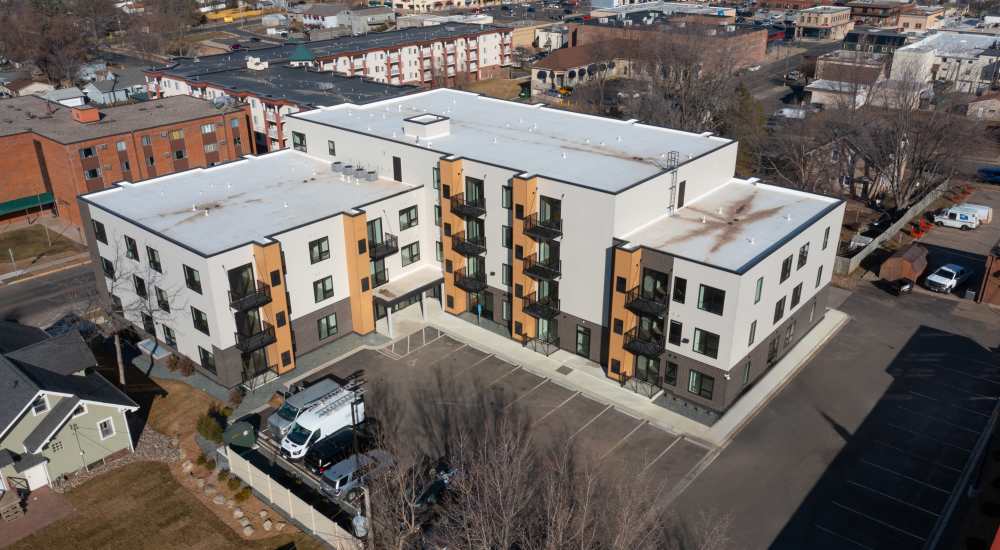 Exterior of the building at The Uptown Apartments in Waconia, Minnesota