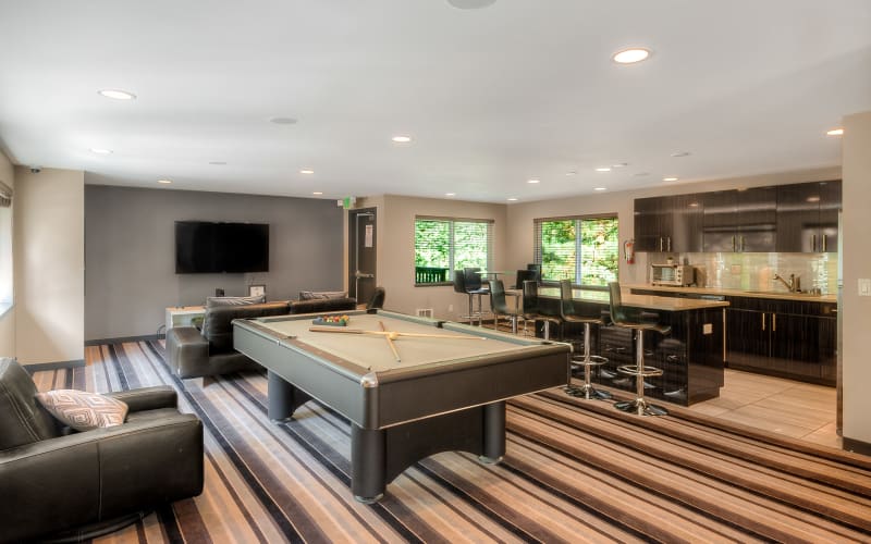 Game room at Karbon Apartments in Newcastle, Washington