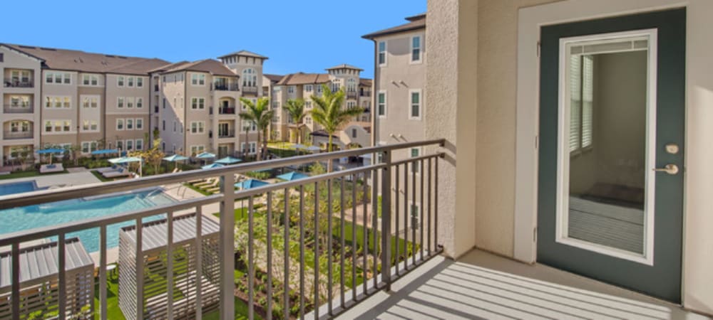 Private outdoor patio at Murano at Three Oaks in Fort Myers, Florida