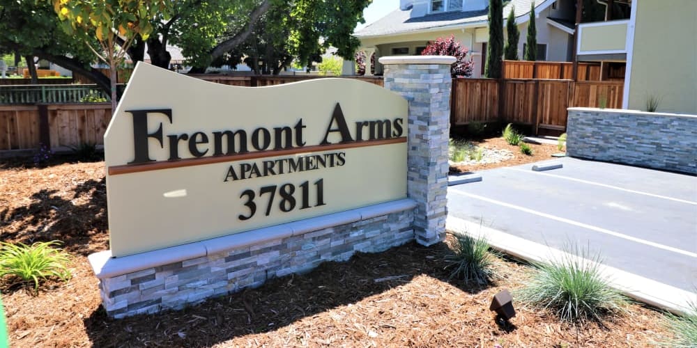 Fremont Arms Apartments sign at Fremont Arms Apartments in Fremont, California