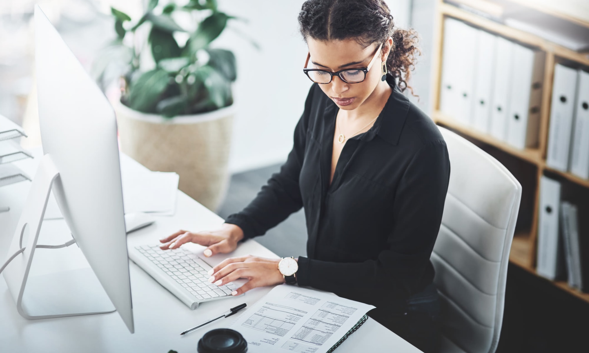 Resident hard at work in her downtown office near The Meadows in Culver City, California