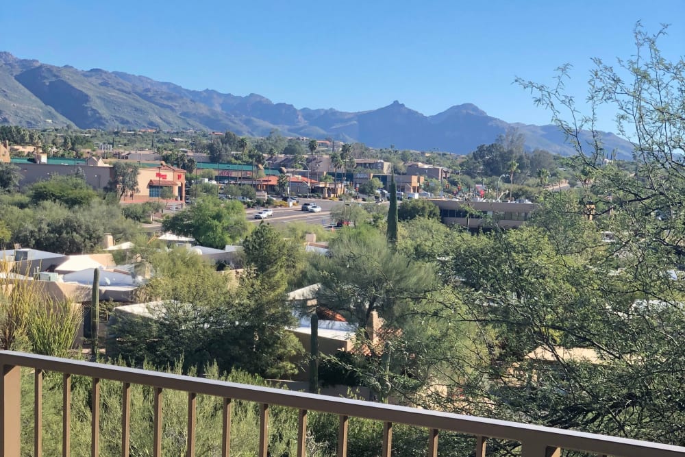 Private balcony with gorgeous views of the mountains at Elevation Apartments in Tucson, Arizona