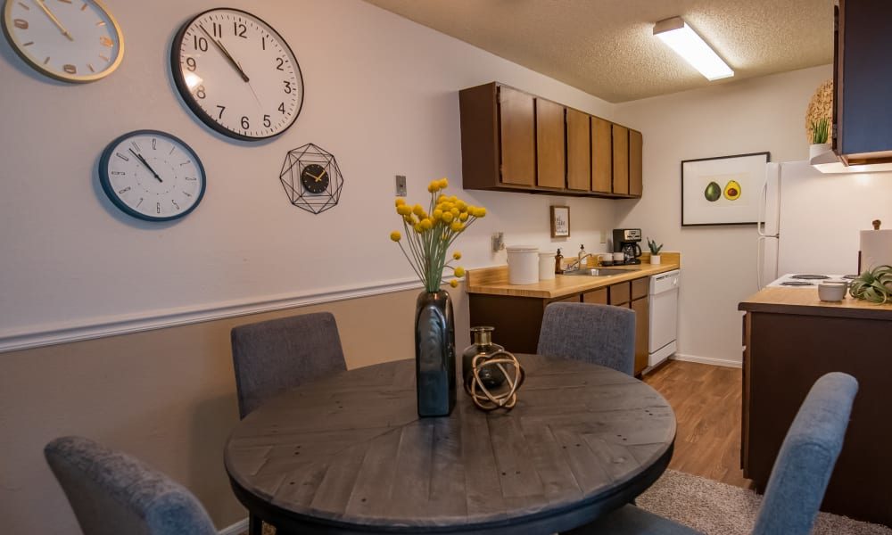 Bright dining room at Aspen Park Apartments in Wichita, Kansas