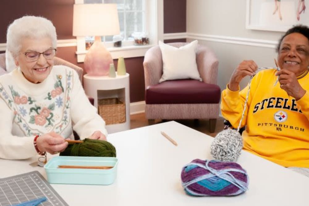 Residents knitting at Mercer Hill at Doylestown in Doylestown, Pennsylvania