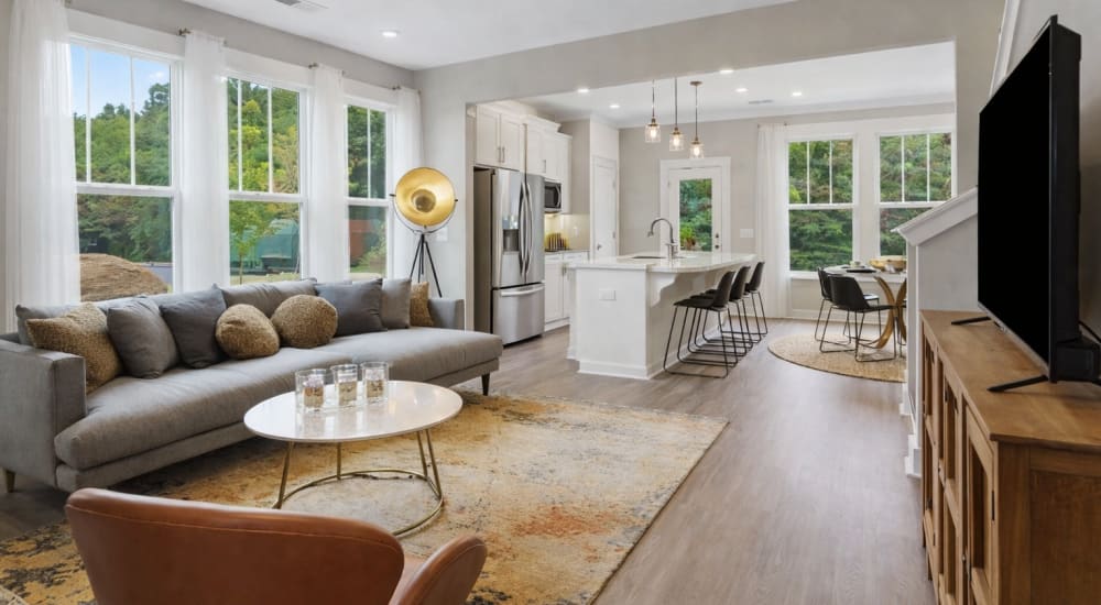 Furnished living room in a home at The Wilds at Cedar Mountain in Asheville, North Carolina