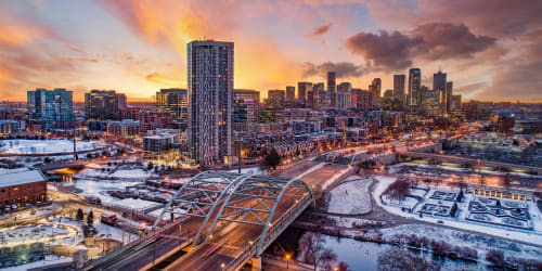 The skyline at sunset in Denver, Colorado