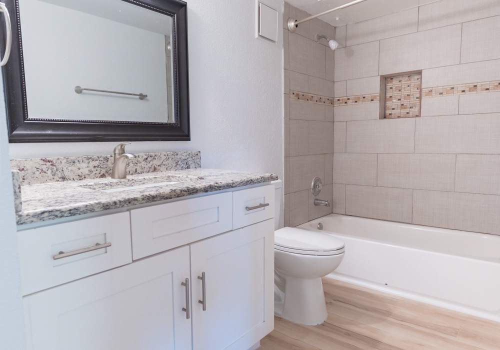 Bathroom in the apartment at Lakeshore Villa Apartments in Rowlett,Texas