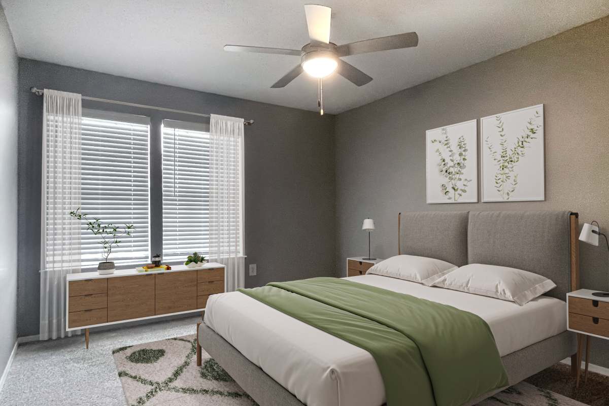 Upgraded bedroom at Atlas at Lakeview in Baton Rouge, Louisiana