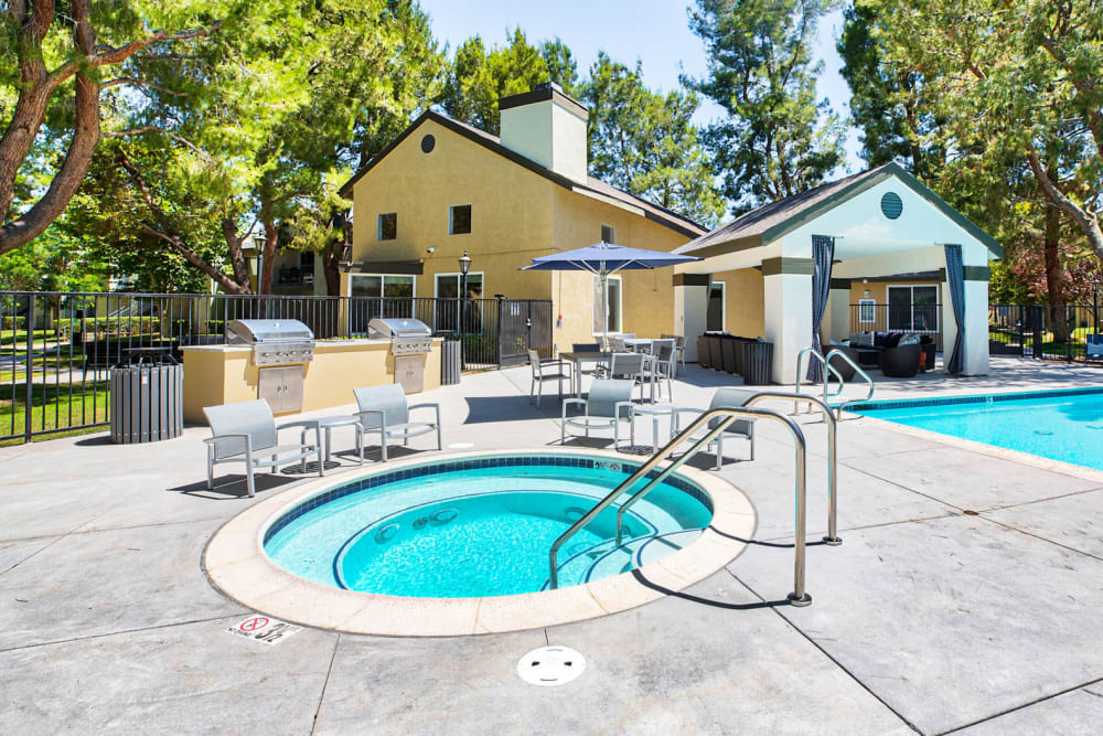Inviting spa near the barbecue and pool areas at Mountain Vista in Victorville, California