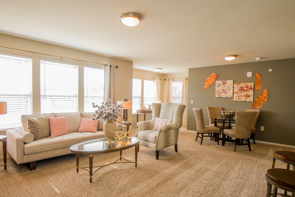 Bright living room at Icon at Broken Arrow in Broken Arrow, Oklahoma