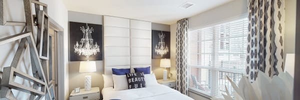 Beautiful bedroom with modern details at Brookfield Reserve in Brookfield, Wisconsin