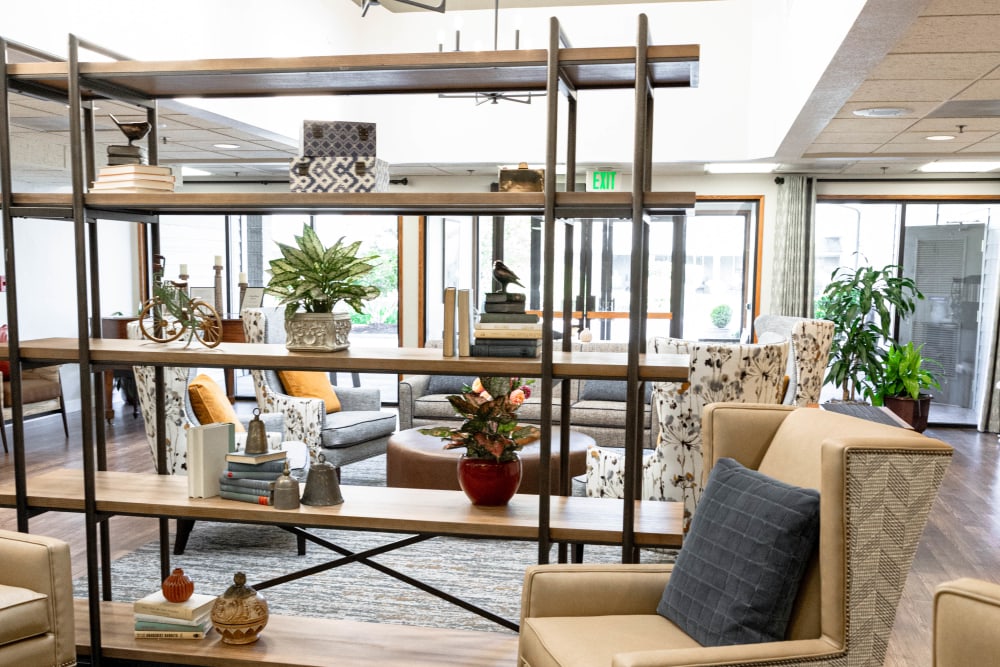 sitting area in community lobby at The Springs at Lancaster Village in Salem, Oregon