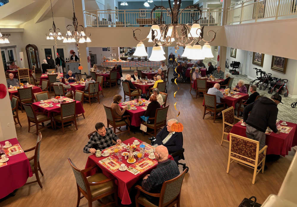 Packed dining hall at Truewood by Merrill, Roseville in Roseville, California
