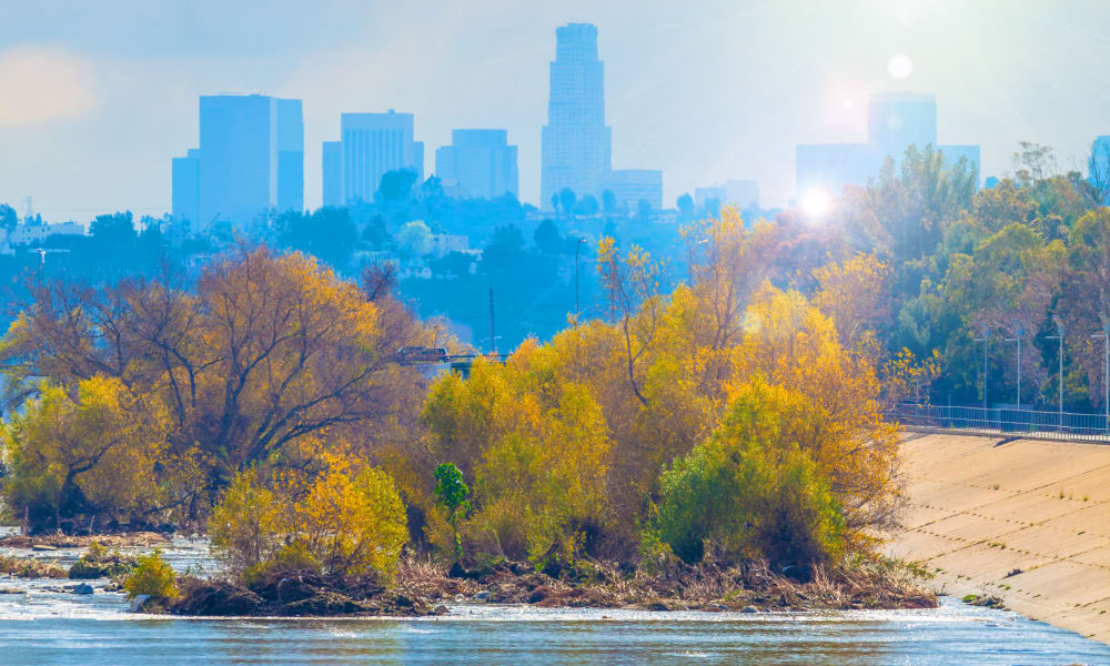 The LA River and city skyline for StorQuest Self Storage's partnership with Friends of the LA River