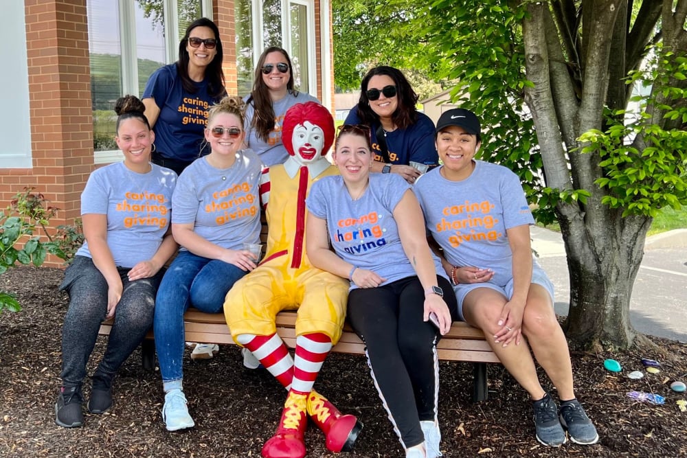 Volunteers posing with Mcdonald at Morgan Properties in Conshohocken, Pennsylvania