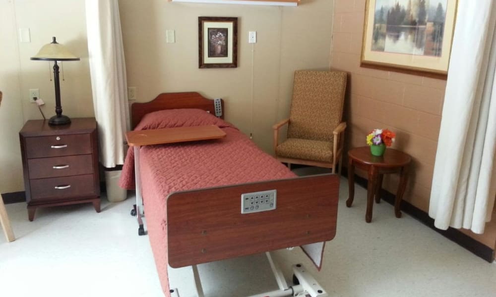 Transitional room equipped with a mobile bed at Montello Care Center in Montello, Wisconsin