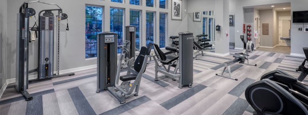 24-hour fitness center at Hawthorne Hill Apartments in Thornton, Colorado