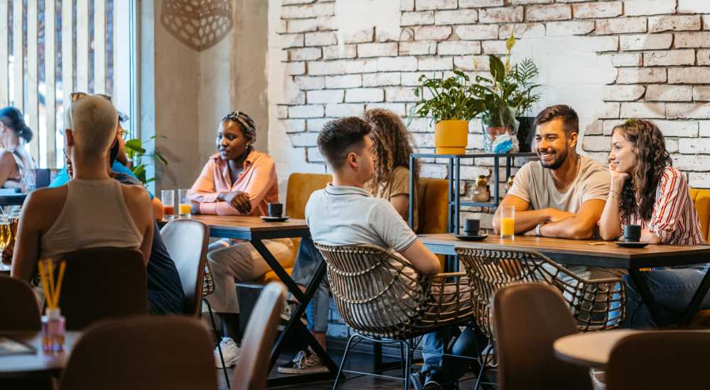 Residents dining near Metropolitan Park Apartments in Seattle, Washington