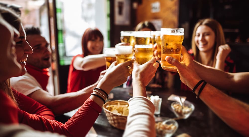 Friends meet for a bite to eat and beers near Pebble Creek in Twinsburg, Ohio