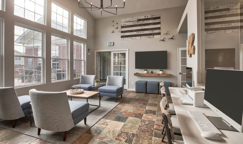 Bright clubhouse lounge area at Westmeadow Peaks Apartments in Colorado Springs, Colorado