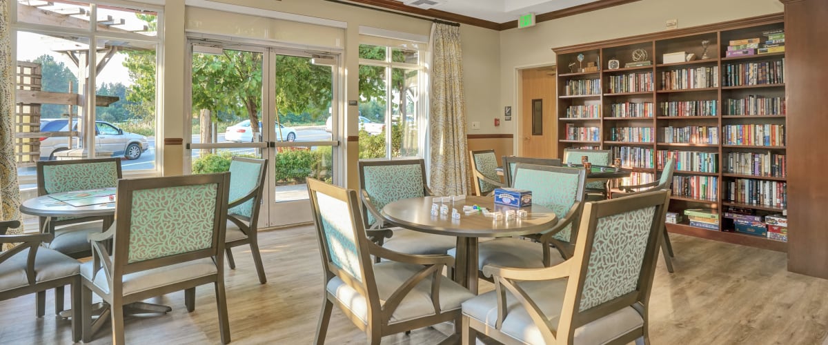 Elegant reading and game room at The Creekside in Woodinville, Washington