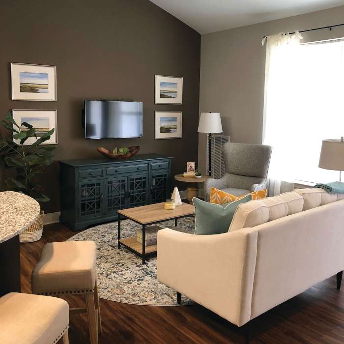 Modern living room at Aspire at West End, Richmond, Virginia