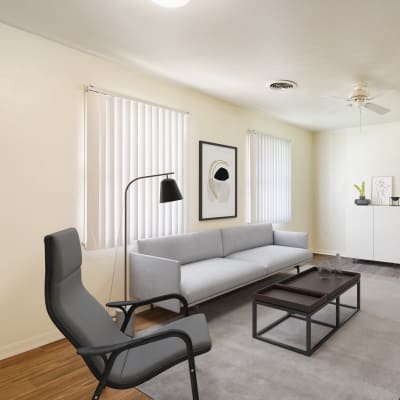 A bright living room in a home at Covenant Trace in Newport News, Virginia