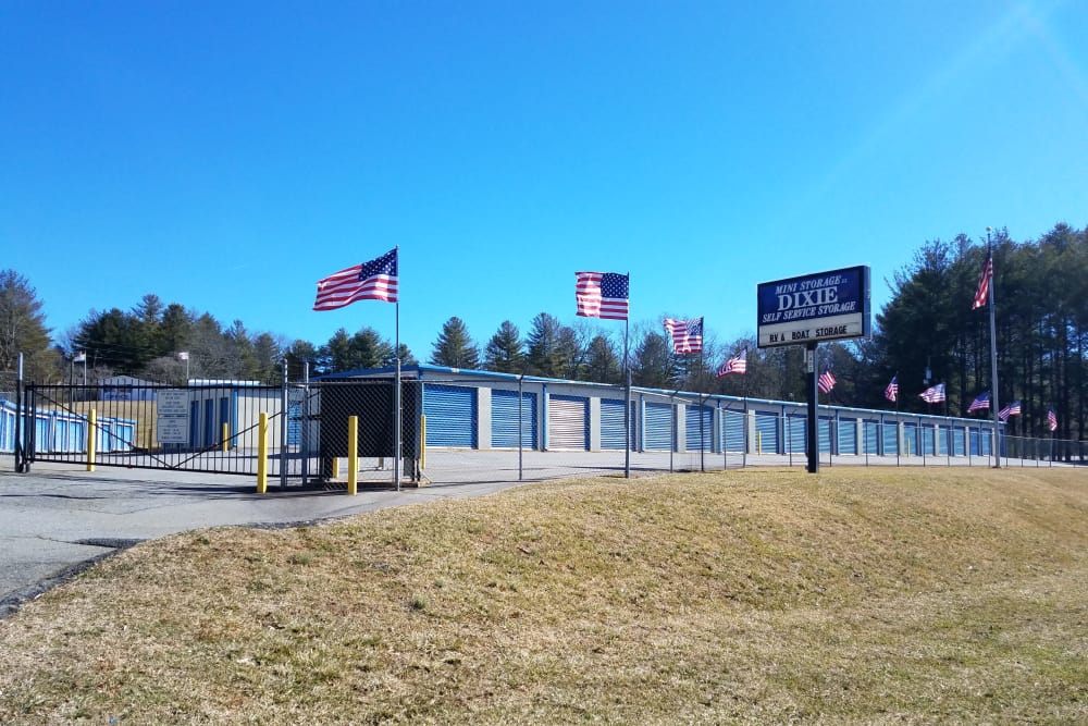 Signage and exterior of storage units at Monster Self Storage in Asheville, North Carolina