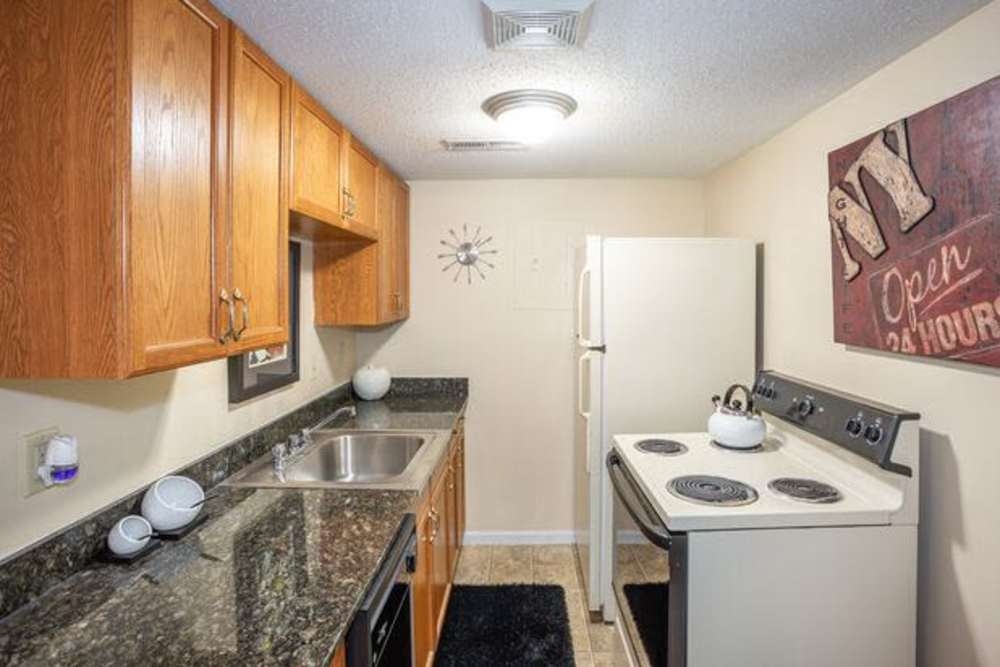 Kitchen with granite countertop at Tiger Village in Columbia, Missouri