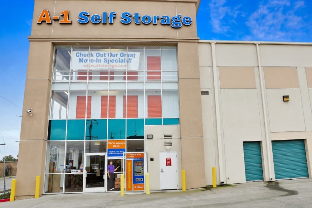 The front entrance to A-1 Self Storage in Oakland, California