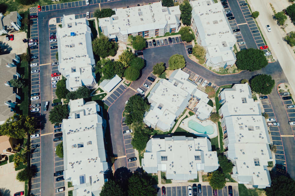 Aerial view of community at Hubbards Ridge in Garland, Texas