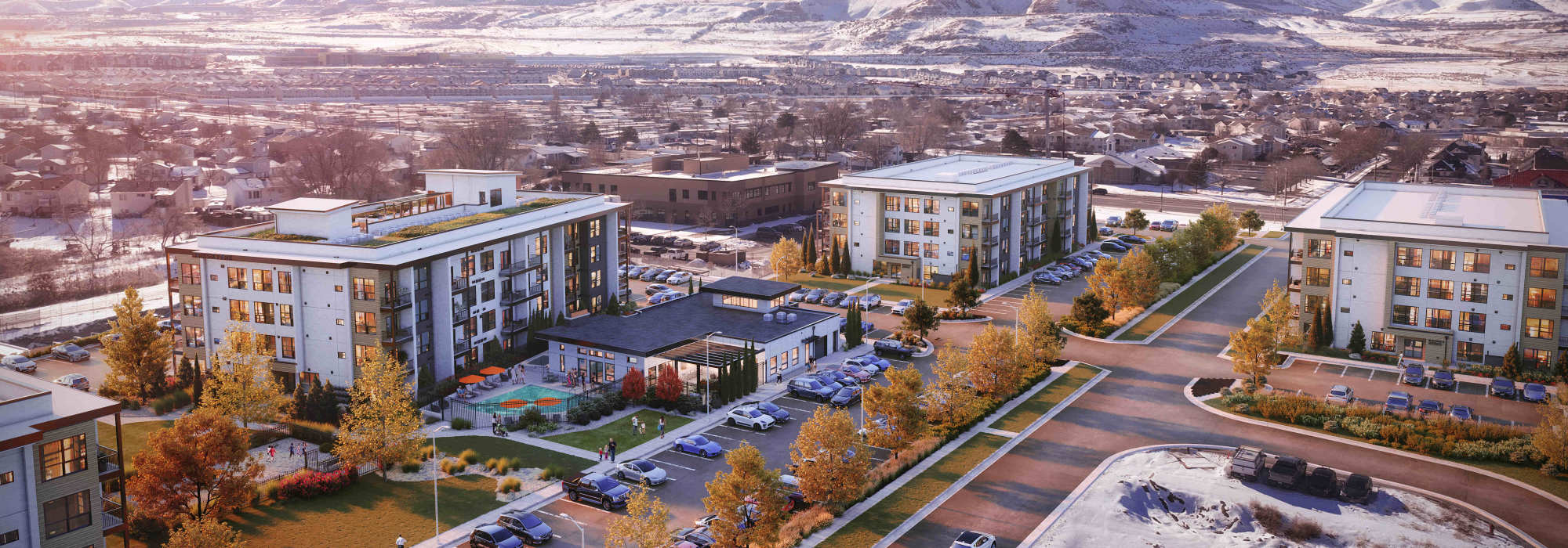 Aerial rendering of Linden Hill and the surrounding neighborhood in Magna, Utah