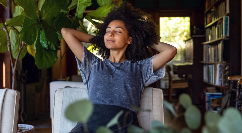 A resident relaxes in her apartment at Parkside Estates in Canonsburg, Pennsylvania